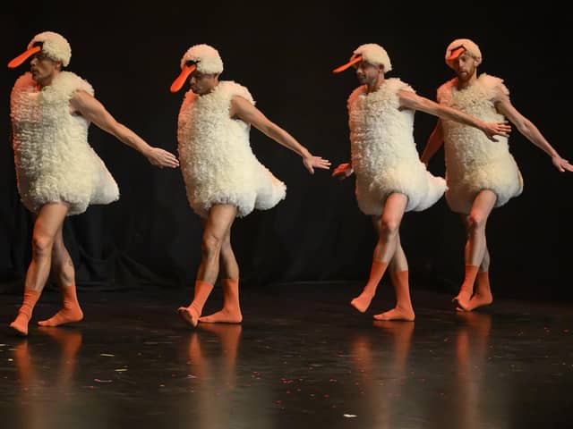Comedy dance act TUTU's dancing ducks at the Underbelly Fringe press launch night. Photo by IG Photography Ltd