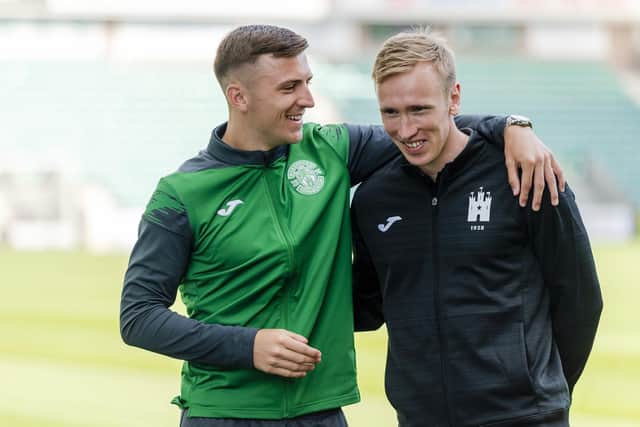 Innes Murray shares a joke with former Hibs team-mate Josh Campbell, who also enjoyed a fruitful loan spell with FC Edinburgh