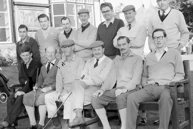 The 'Old Boys' wait to start Queen Elizabeth Coronation Cup in the Schools Golf matches at Barnton in September 1963.
