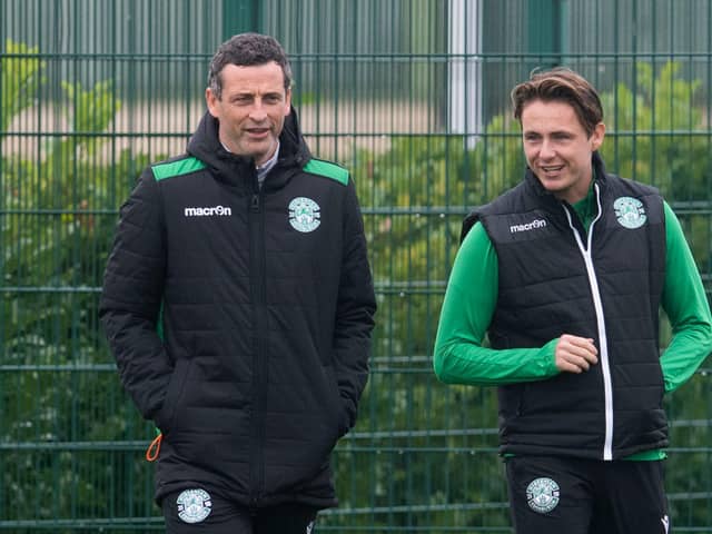 Hibs manager Jack Ross knows that a fit-again Scott Allan would bolster his squad and is happy to see the player making progress. Photo by Craig Foy/SNS Group