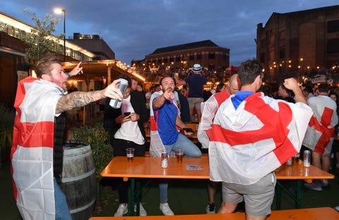Fans at the Vinegar Yard in London celebrated at the end of the game after England made it through to the quarter-finals of the Euros 2020