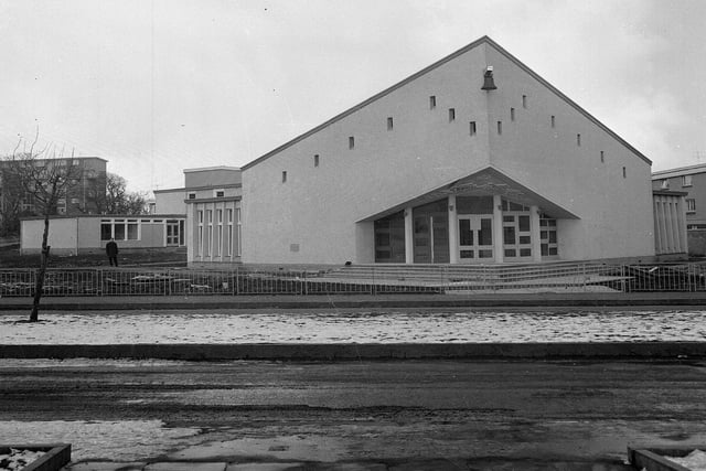 An exterior view of Muirhouse's brand new church in March 1965.