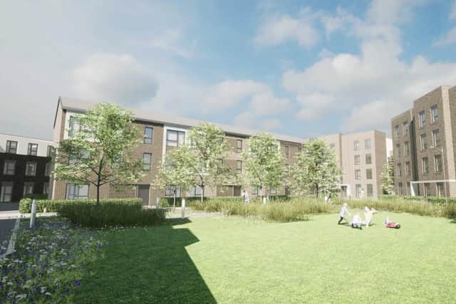 The proposed scheme by J.Smart & Co will deliver 120 flats on the former Booker Wholesaler site on Inglis Green Road beside Sainsbury’s.  Plans. Image: J Smart & Co.