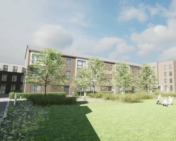 The proposed scheme by J.Smart & Co will deliver 120 flats on the former Booker Wholesaler site on Inglis Green Road beside Sainsbury’s.  Plans. Image: J Smart & Co.