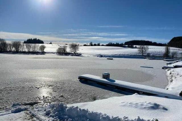 Thick ice at Rosslynlee Trout Fishery near Roslin has made fishing impossible. Picture: Nicola Perfect