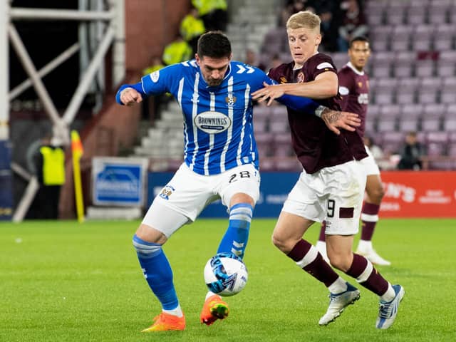 Hearts defender Alex Cochrane battles Kyle Lafferty when Kilmarnock won at Tynecastle in the Premier Sports Cup at the end of August. Picture: SNS