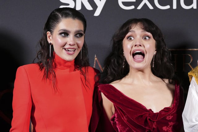 Emily Carey and Olivia Cooke, who both play Alicent Hightower, share a moment at the House of the Dragon premiere (Photo by Scott Garfitt/Invision/AP)