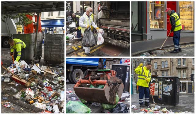 A major clear-up is under way in Edinburgh after a first wave of strikes by council bin workers came to an end. Photos: Lisa Ferguson