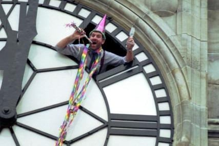 Engineer Archie Cunningham prepares to bring in the Edinburgh New Year by himself inside the Balmoral hotel clock on Hogmanay, December 1991.