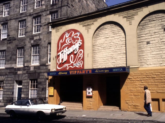 Exterior of Tiffany's discoteque in St Stephen Street, Stockbridge Edinburgh in November 1980. The nightclub sadly burned down a decade later.