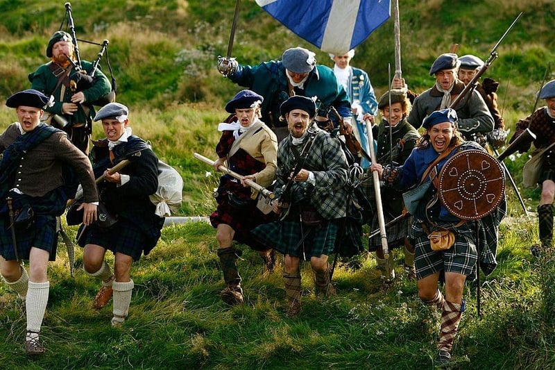 Jacobite enthusiasts in full highland costume take part in a commemoration on the anniversary of the 1745 Battle of Prestonpans outside Holyrood, on 21 September 2007.