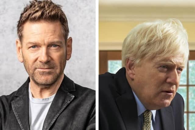 Left, Sir Kenneth Branagh, and right, the actor as Prime Minister Boris Johnson in the Sky Original drama This Sceptred Isle.