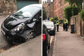 Police were seen examining the damaged vehicle on East Mayfield in Edinburgh, following a crash.