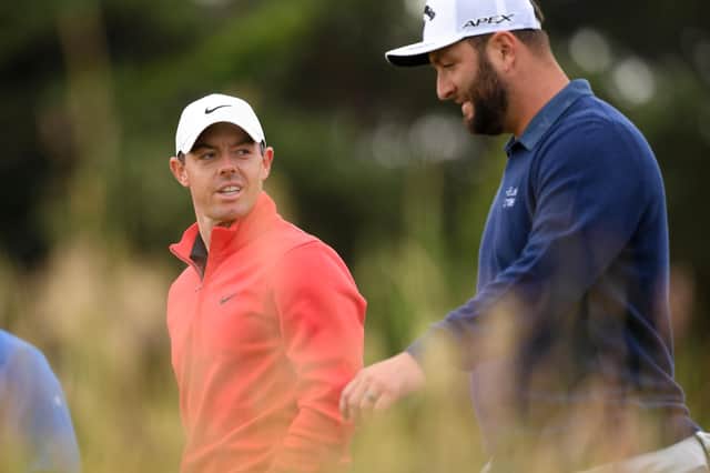 Rory McIlroy pictured with Jon Rahm during day two of the abrdn Scottish Open at the Renaissance Club near North Berwick. Picture: Ross Parker/SNS