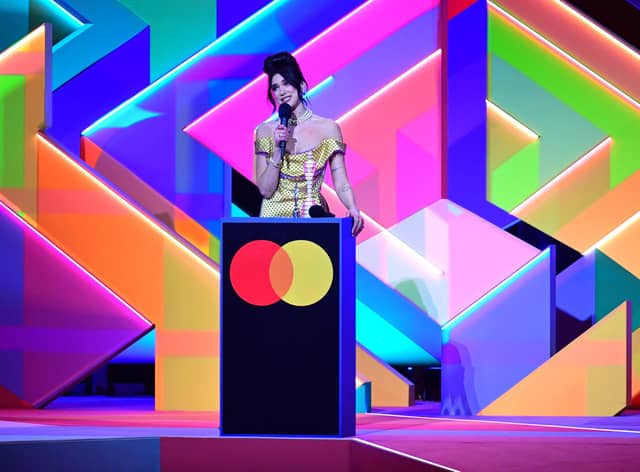 Dua Lipa accepts the award for Best Album during the Brit Awards 2021 at the O2 Arena, London.