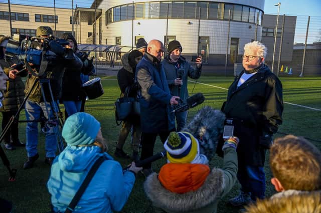 Author Val McDermid speaks to press after a friendly match between McDermid Ladies and Livingston in Kirkcaldy (Picture: Rob Casey/SNS Group)