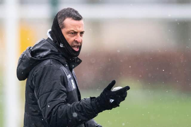 Hibs manager Jack Ross oversees training ahead of his team's trip to Celtic Park on Monday. Photo by Mark Scates/SNS Group