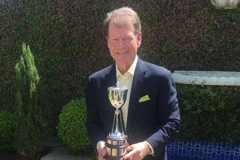 Five-time Open champion Tom Watson shows off the Watson Cup, which will be up for grabs in the Lothians next month.