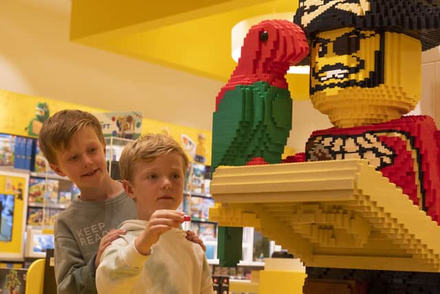Caleb Stewart 9 and brother Archie 7 from Edinburgh put the finishing touches to a Lego Pirate