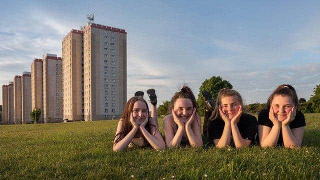 Residents of the high-rise flats in Moredun celebrated 50 years of the six blocks by sharing their memories, old and new. 
Pictured (L-R) are: Phoebe McKail, Ellie Maughan, Abbie Kelly, Billie Grant.
Each of the 540 households within the multis were contacted and invited to join creative workshops. The community's sense of identity shone through in the comments provided by former and current residents of the blocks - Marytree, Moredun, Castleview, Forteviot, Moncrieffe and Little France house.