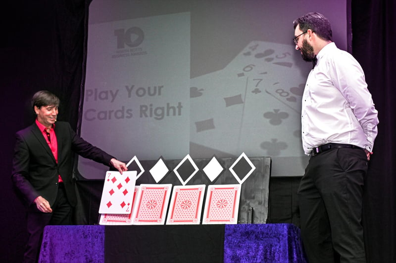 Professional motivation speaker Steve Judge hosted the awards. Pictured having fun with the guests with a game of Play Your Cards Right.