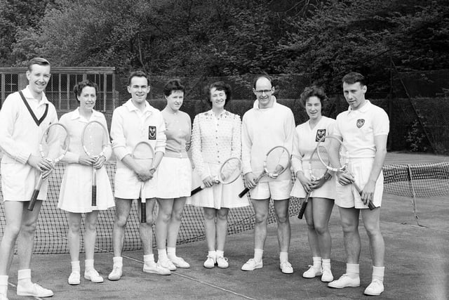 The East Mixed Doubles Tennis Team at Craiglockhart in May 1959 (left-right) O L Balfour, Miss B D Paterson, Mrs R C H Boothman, JJ Carmichael, Mrs Anne Todd and G R Chisholm.