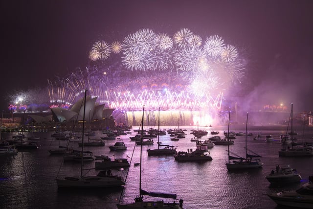 Fireworks display over the Sydney Harbour Bridge during New Year's Eve celebrations on January 01, 2021 in Sydney, Australia. Celebrations look different this year as COVID-19 restrictions remain in place due to the ongoing coronavirus pandemic.