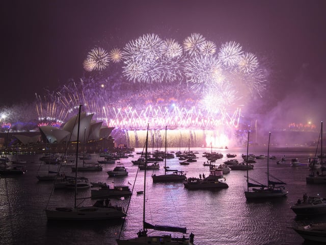 Fireworks display over the Sydney Harbour Bridge during New Year's Eve celebrations on January 01, 2021 in Sydney, Australia. Celebrations look different this year as COVID-19 restrictions remain in place due to the ongoing coronavirus pandemic.