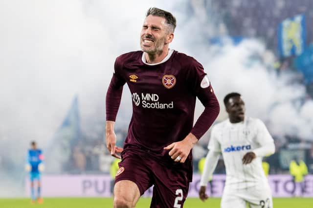 Michael Smith flinches in pain during Hearts' Europa League play-off, second-leg defeat to FC Zurich at Tynecastle on Thursday. Picture: SNS