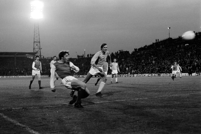Action during the Hibs v Malmo game at Easter Road Edinburgh in September 1970.