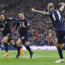 Scotland's Callum McGregor celebrates after making it 1-0 against Georgia. Pic: SNS