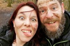 Emily Smith, said: "My crazy husband makes me happy! Here we are on a recent walk after getting into a mud fight! Got some strange looks of people."