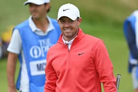 Rory McIlroy smiles during a practice round at Royal St George's ahead of the 149th Open. Picture: Glyn Kirk/AFP via Getty Images.