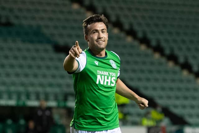 Stevie Mallan celebrates a goal against Brora Rangers during the 2020/21 League Cup group stages