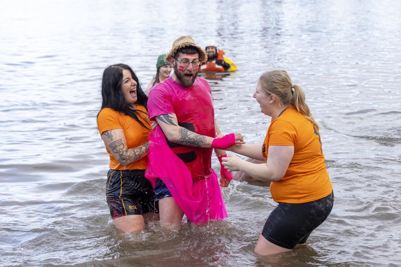 One participant looked shocked by the cold waters