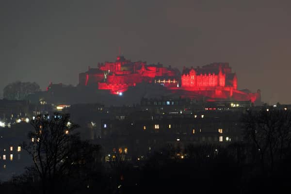 Edinburgh Castle lit up in red to show support for Appeal for Afghanistan