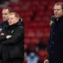 Neil Lennon and Robbie Neilson during the final at Hampden.