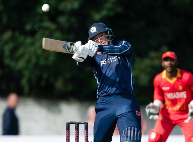 Scotland's Richie Berrington racked up 82 runs during the T20 match against Zimbabwe at The Grange (Photo by Ross Parker / SNS Group)