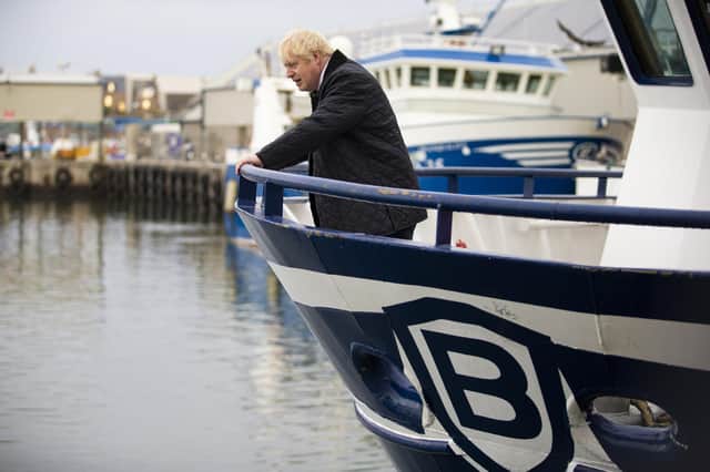 Boris Johnson aboard the Opportunis IV fishing trawler in Peterhead in September, 2019