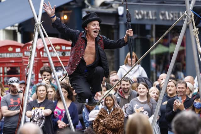 A street entertainer performs on the Royal Mile during this year's Fringe. Picture: Jeff J Mitchell/Getty Images