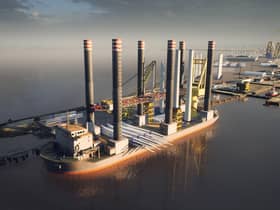 A CGI showing the new Leith outer berth with a wind installation vessel.
