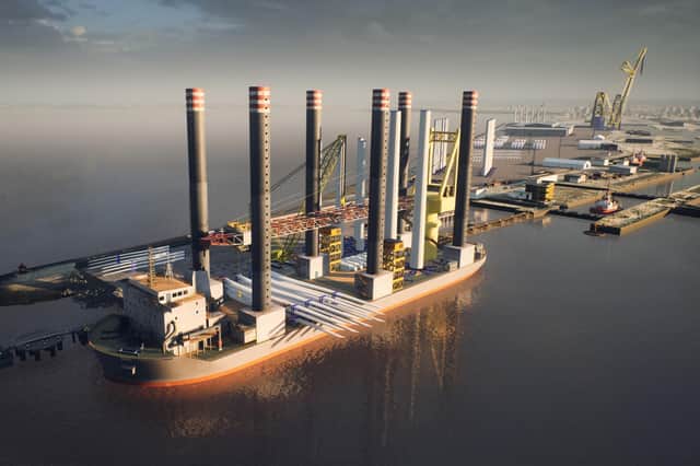 A CGI showing the new Leith outer berth with a wind installation vessel.