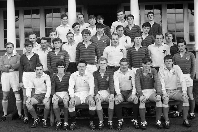 The players for both teams in the Fettes College v Scottish Wayfarers match in December 1964.