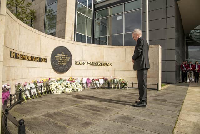 West Lothian Council leader Lawrence Fitzpatrick pays tribute outside the council chambers in Livingston.