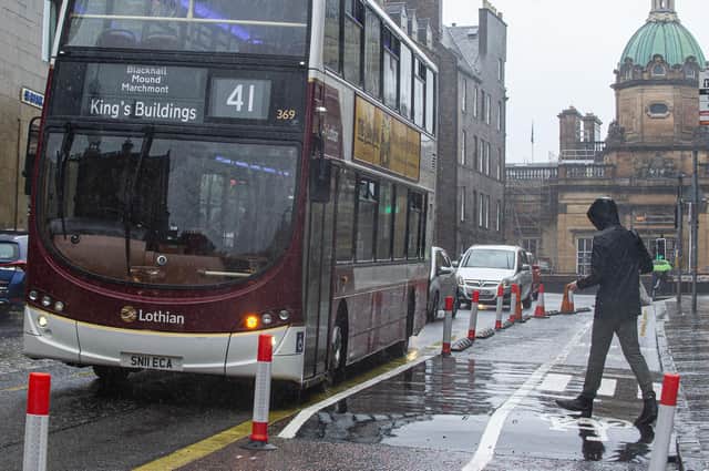 A 'floating' bus stop with a cycle lane running between it and the pavement (Picture: Lisa Ferguson)
