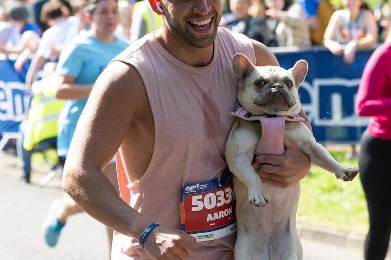 Marathon running is an exhausting business - and this four-legged friend needed a lift.