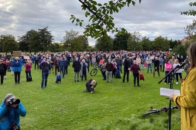 Lesley Macinnes addressed a hostile open-air meeting attended by up to 1,000 people