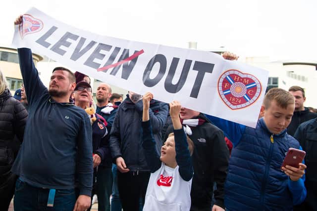 Hearts fans protested for the sacking of Craig Levein earlier this season. Picture: SNS
