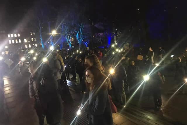 Protesters gather outside Edinburgh University