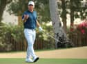 Paul Casey reacts after chipping in for birdie on the fourth during the final round of the Omega Dubai Desert Classic at Emirates Golf Club. Picture: Andrew Redington/Getty Images.